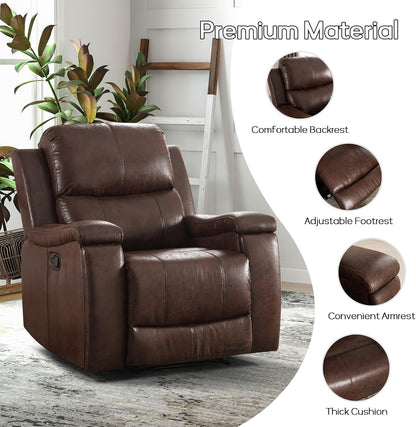 Brown Recliner Chair, Single Overstuffed Sofa Recliners, Breathable Faux Leather Manual Reclining