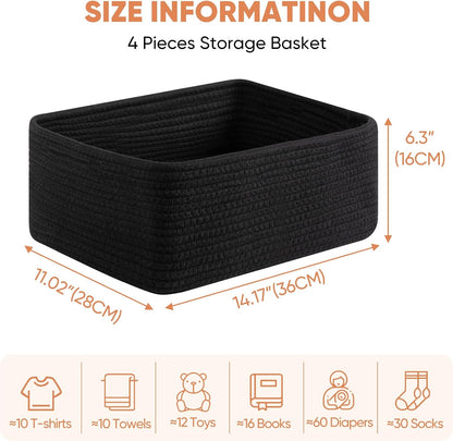 OIAHOMY 4 Pack 14.17*11.02*6.3IN Storage Baskets for Organizing Shelves, Woven Rope Baskets for
