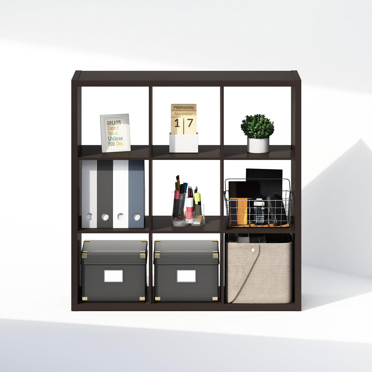 Furinno Cubic Extra Thick 9-Cube Closet Organizers and Storage, Dark Oak