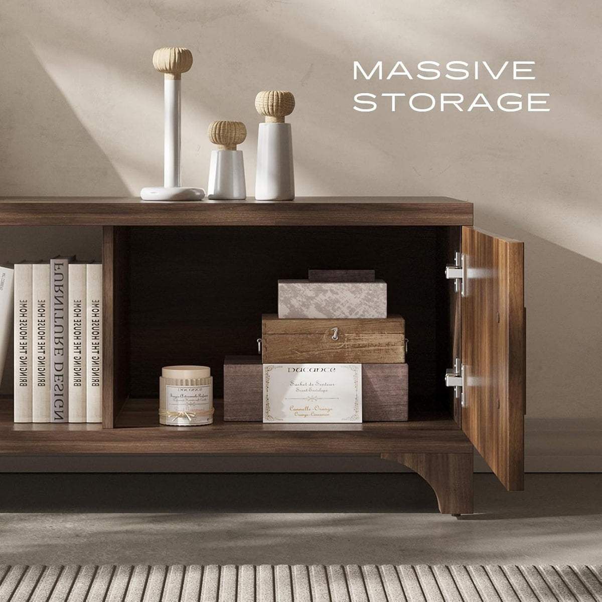Mid Century Modern TV Stand for 55/65 Inches Television Console with Fluted Doors and Storage