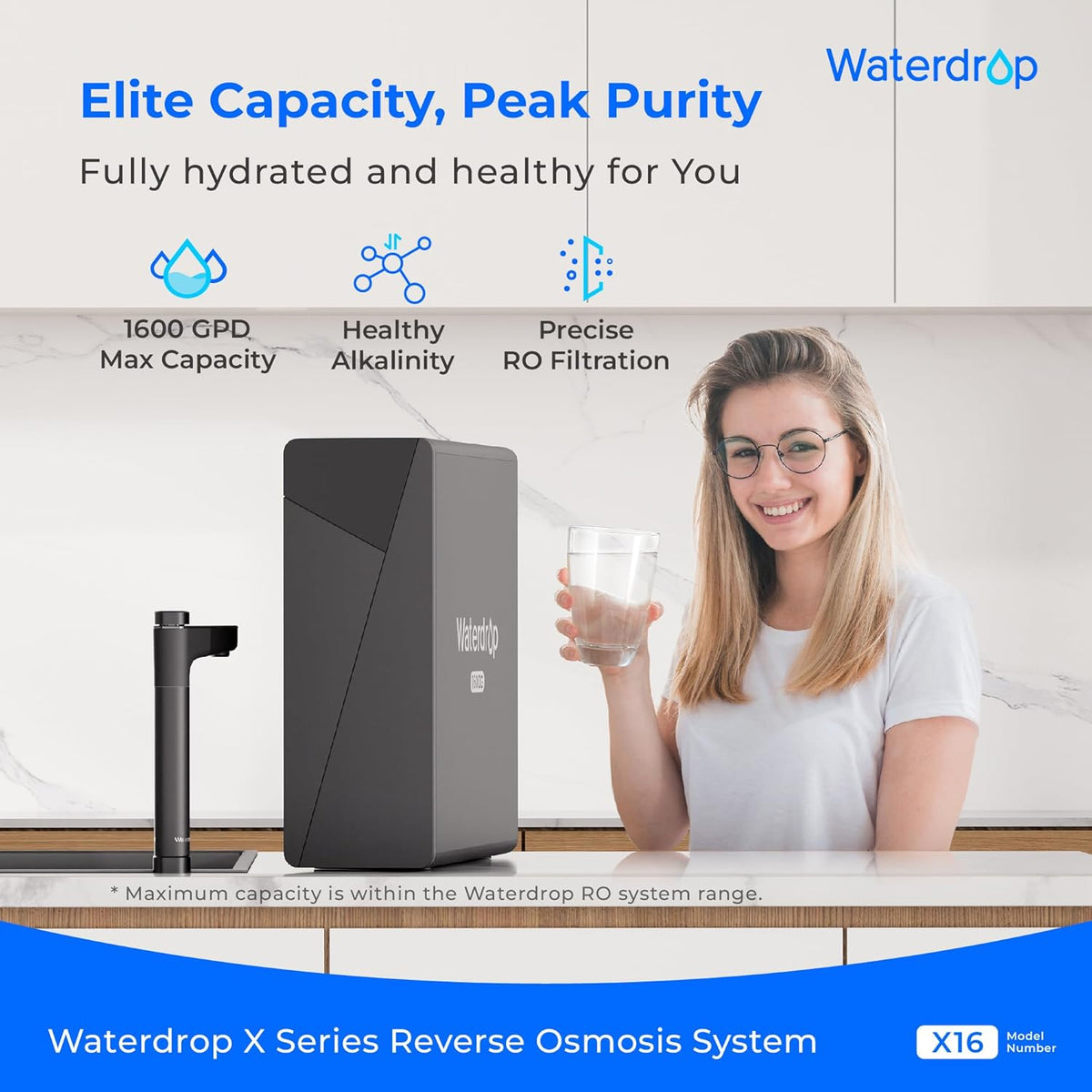 Waterdrop X16-Alkaline Tankless Reverse Osmosis System, NSF/ANSI 42&58&372 Certified, 1600 GPD RO
