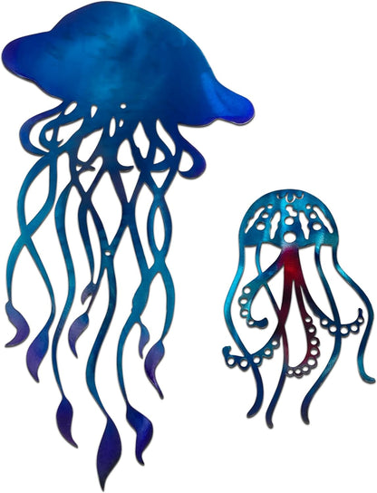 noxozoqm Metal Jellyfish Wall Decor (2 in 1), Ocean Themed Jellyfish Bathroom Decorations, Colorful