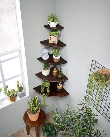 Corner Shelves, Floating Corner Shelf, Set of 2 10inch Solid Oak Wood Corner Wall Shelves, Round