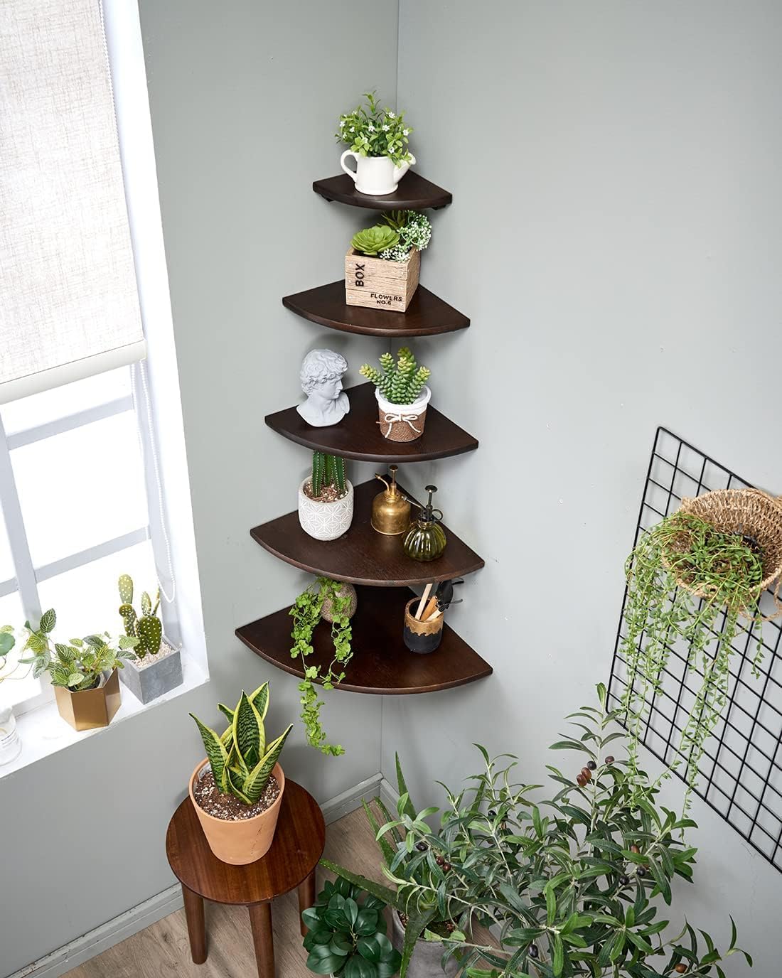 Corner Shelves, Floating Corner Shelf, Set of 2 12inch Solid Oak Wood Corner Wall Shelves, Round