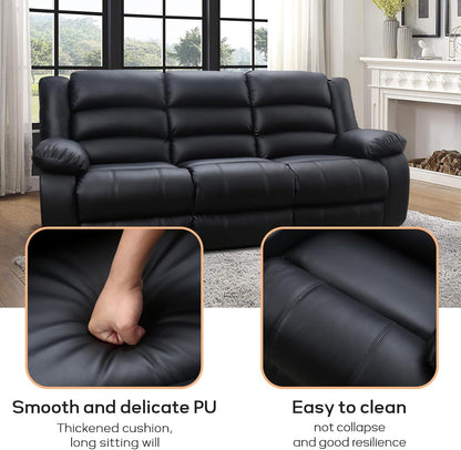 EBELLO Faux Leather Manual Reclining Sofa with 2 Concealed Cup Holders, Overstuffed Armrest 3 Seat