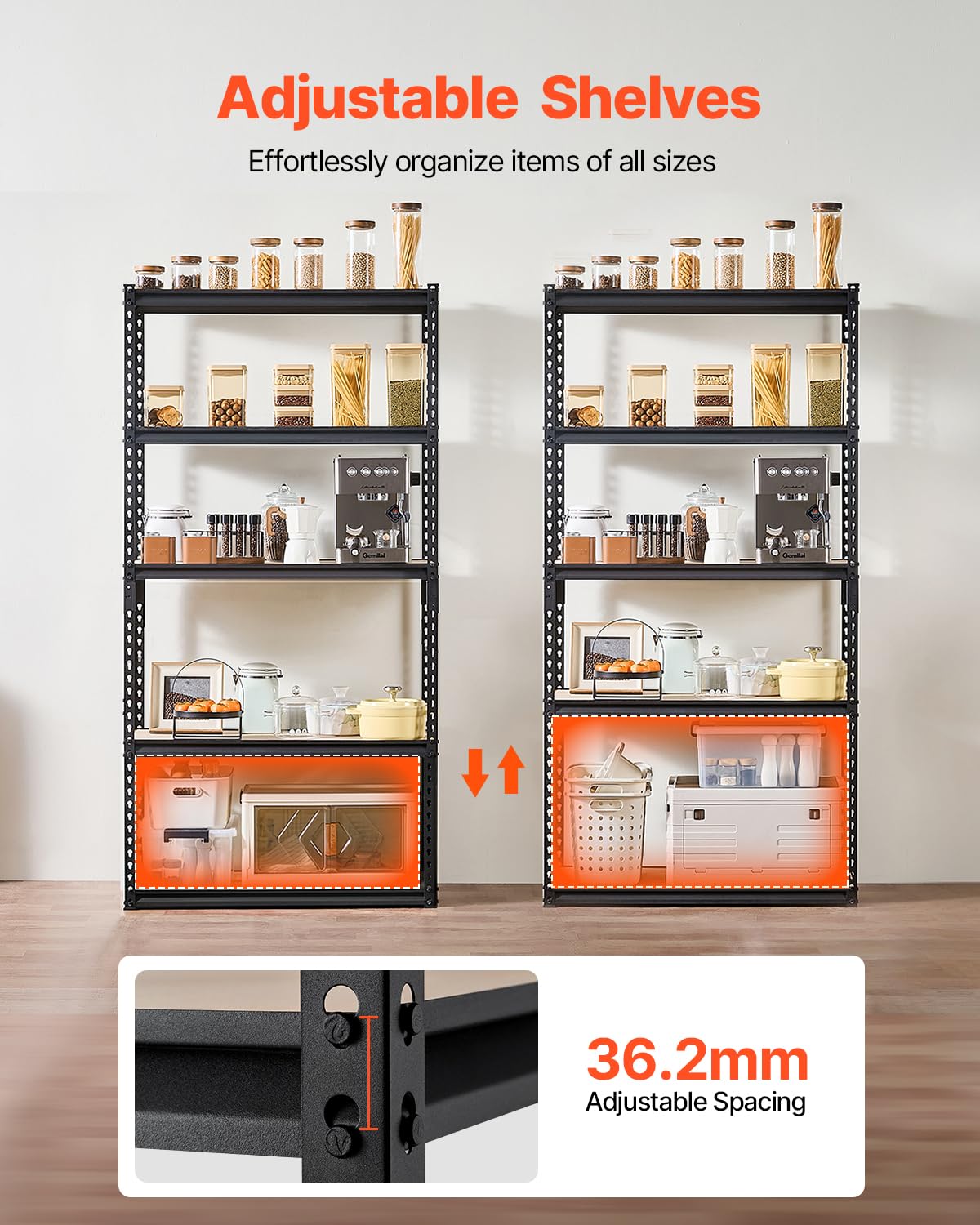 VEVOR Storage Shelves, 2000 lbs, 5 Tier Garage Storage Shelving, 16" D x 36" W x 71.4" H Adjustable