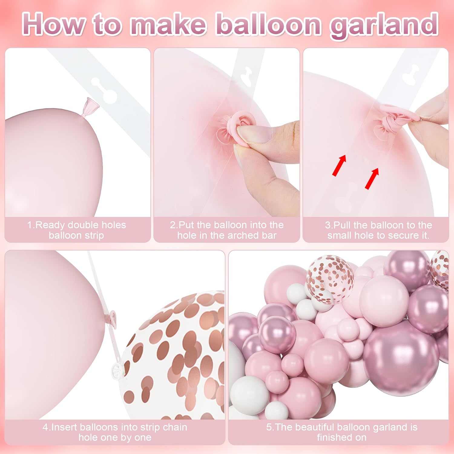 Amandir 153pcs Pink White Balloons Arch Garland Kit, Different Sizes 18 12 10 5inch Pastel Light