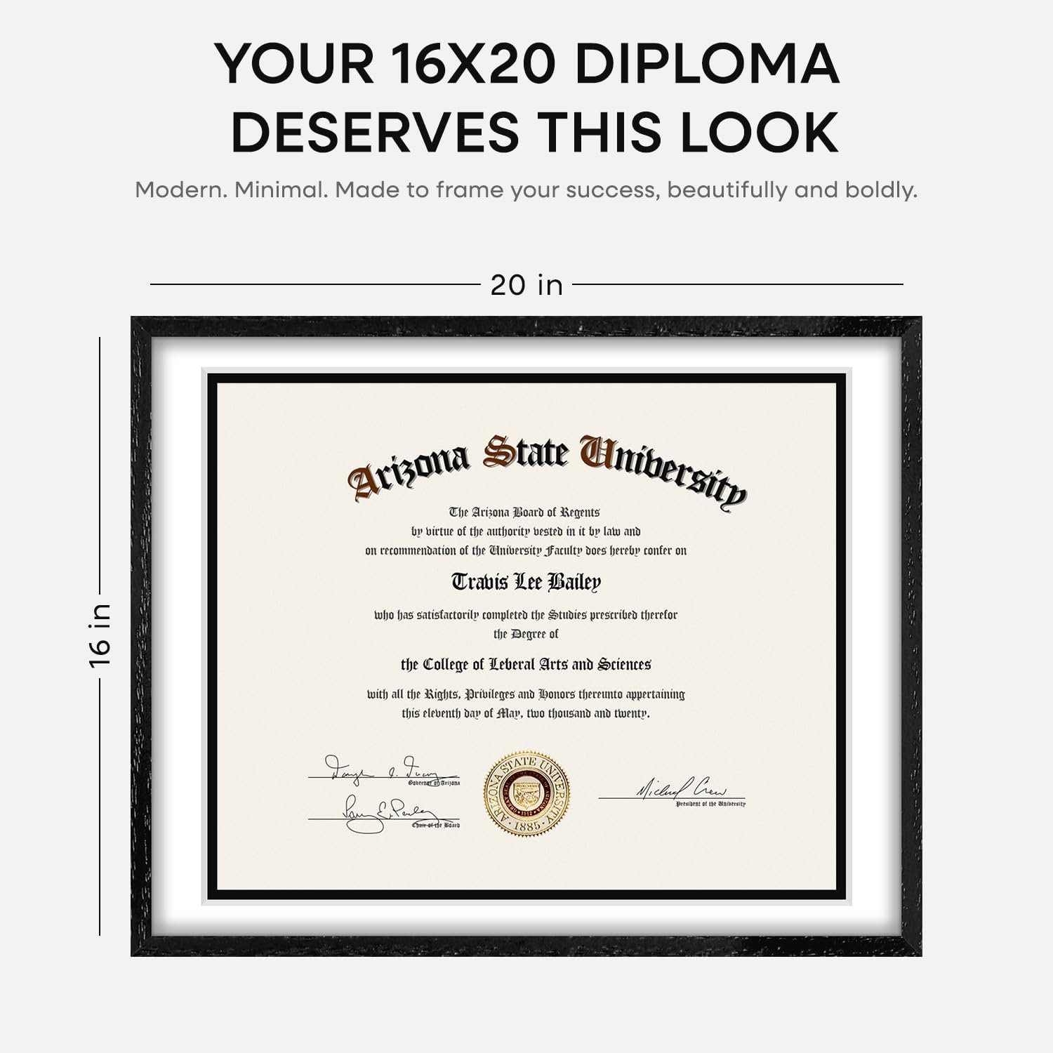 Homeforia 16x20 Diploma Black Wood Frame, High End Oak 16 x 20 Certificate Frames with Mat 14 x 17