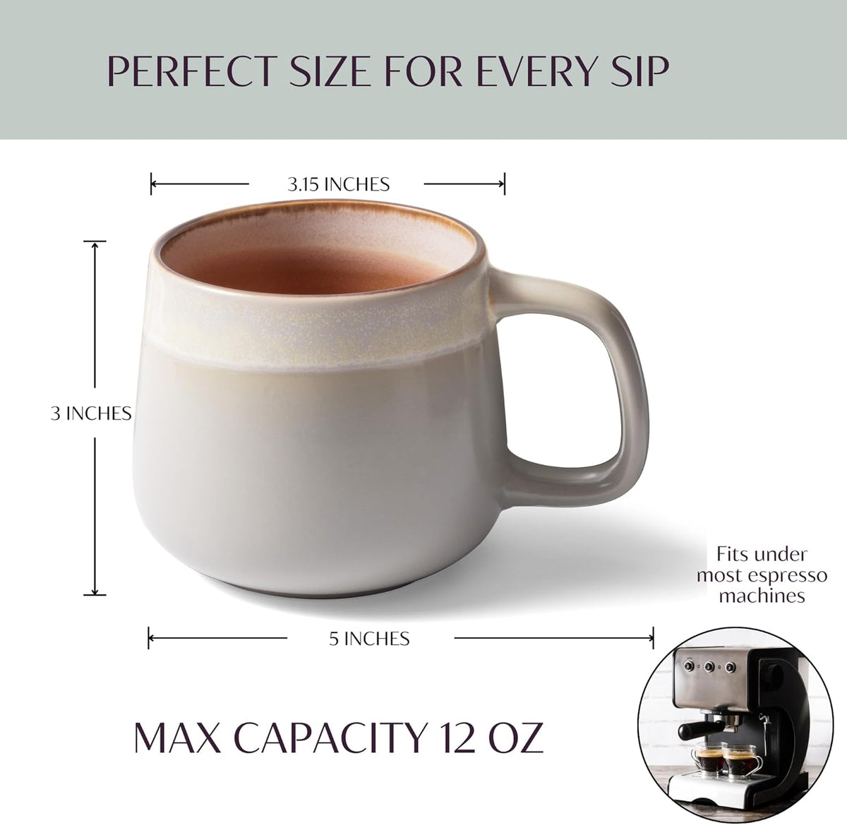 Ceramic Coffee Mugs Set of 4, 12 oz Stoneware Coffee Cups with Comfortable Handle for Latte, Tea