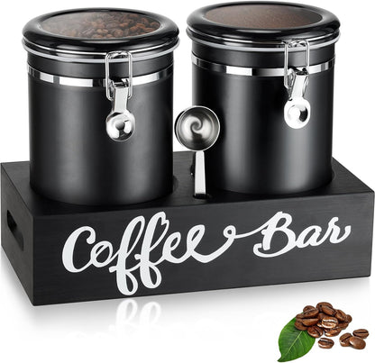 Yangbaga 2 x 63OZ Stainless Steel Coffee Canisters with Handle Shelf, Airtight Locking Clamp &