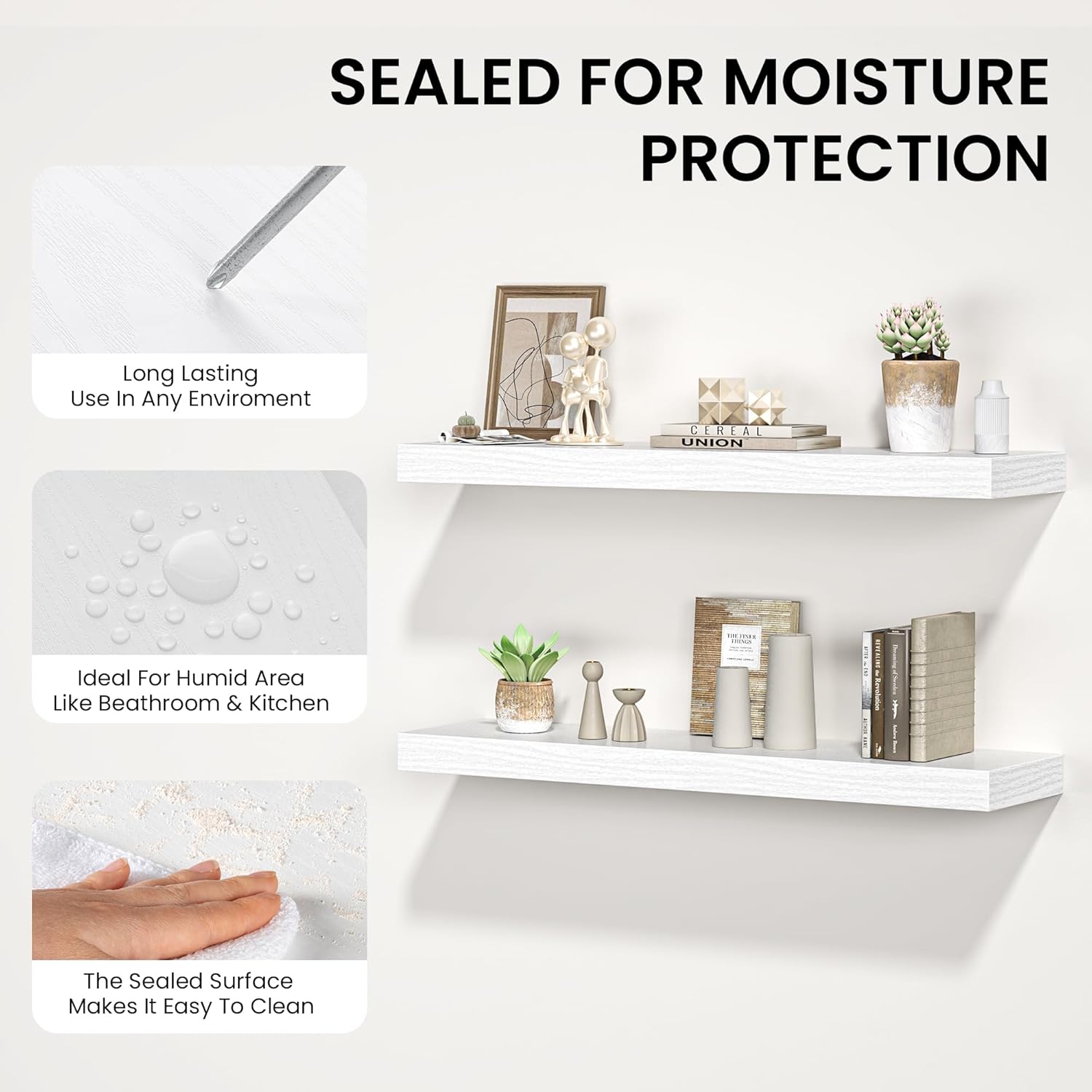 Floating Shelves for Wall, 55"W x 9.3"D x 1.5"H, Long Wooden Wall Mounted Display Shelves with