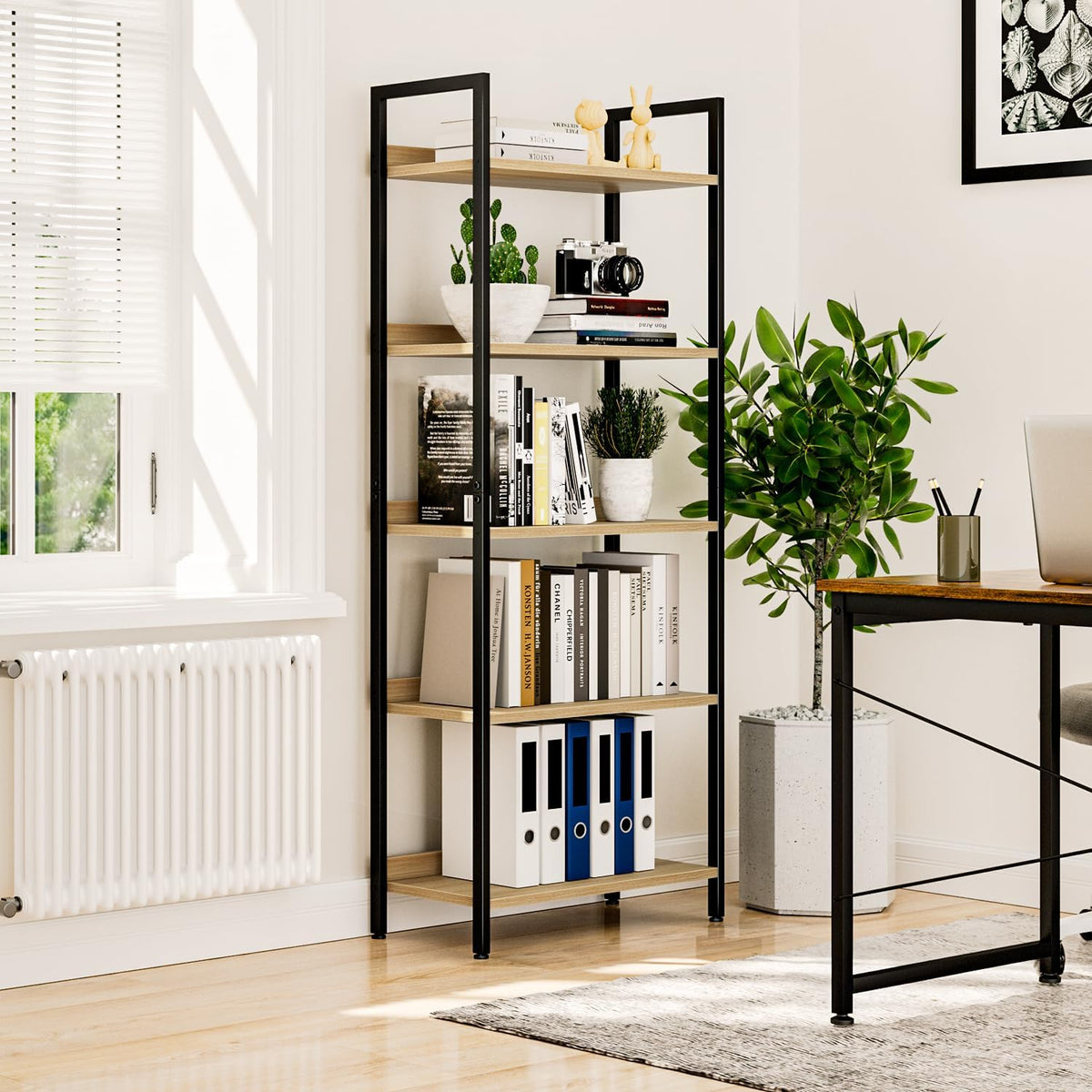 NUMENN Bookshelf, 5 Tier Bookshelves, Home Office Bookcase Shelf Storage Organizer, Free Standing