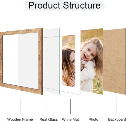 12x12 Picture Frame Set of 4, 12 x 12 Wood Photo Frames with Mat for 10x10 or 30x30cm Diamond
