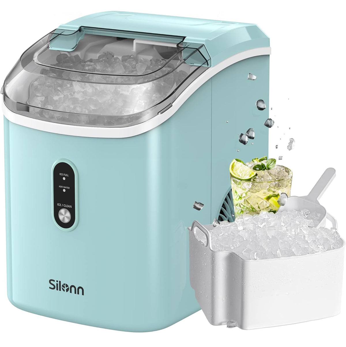 Nugget Ice Maker Countertop, Silonn Chewable Pellet Ice Machine with Self Cleaning Function, Pebble