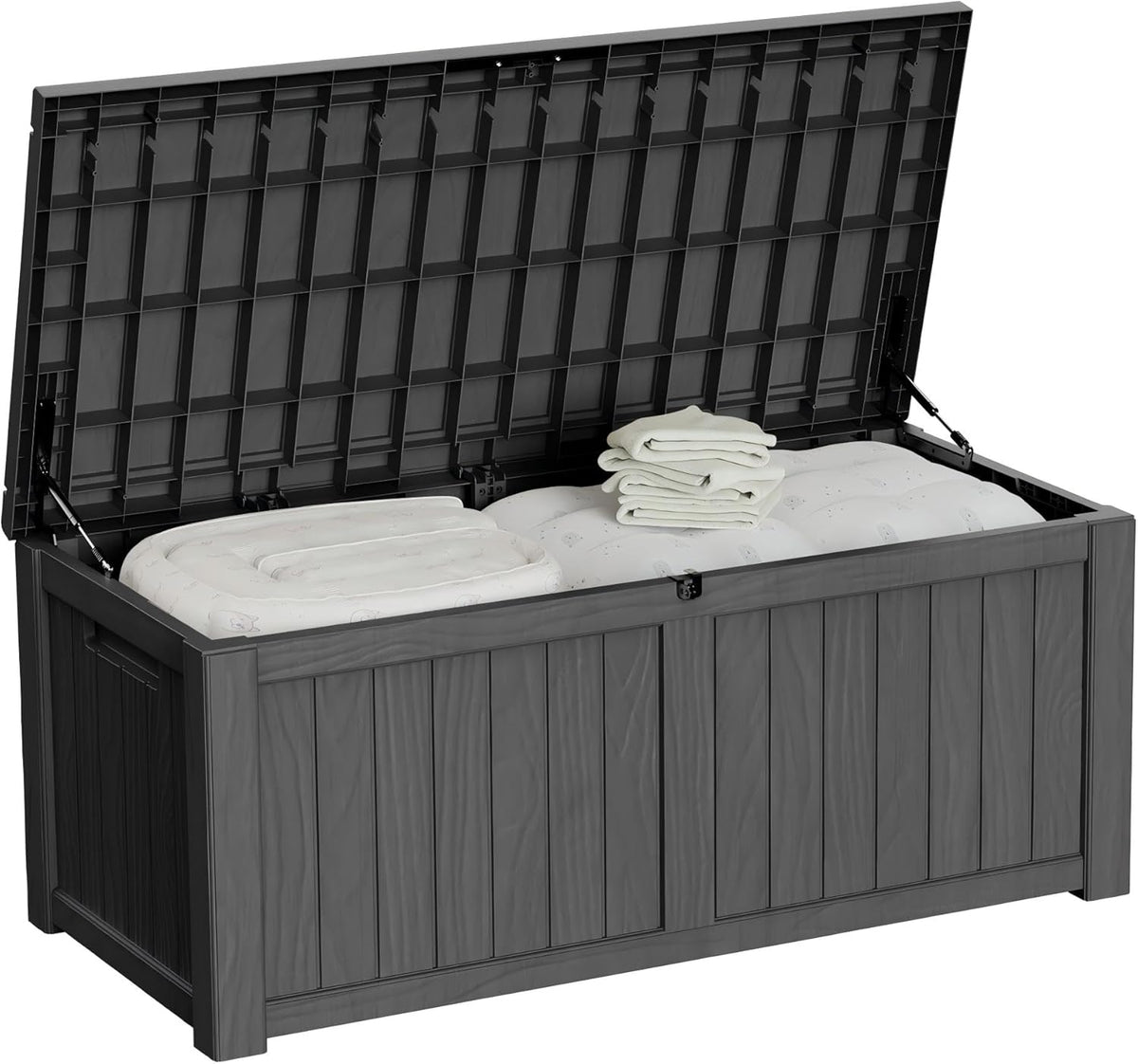 150 Gallon Outdoor Storage Box Patio Deck Box Waterproof, Resin Lockable Outside Large Storage Bin