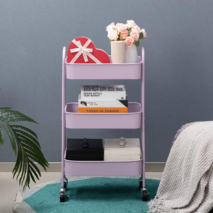 AGTEK Makeup Cart, Movable Rolling Organizer Cart, 3 Tier Metal Utility Cart with Lockable Wheels