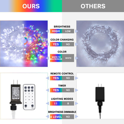 JMEXSUSS 100 LED Cool White & Multicolor Christmas Lights Indoor, Color Changing String Lights Plug