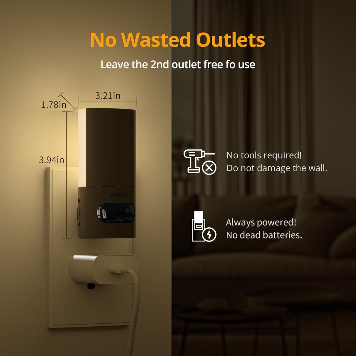Lyridz Plug-in LED Rotatable Night Light with Motion Sensor, Dimmable Backlit Nightlight with