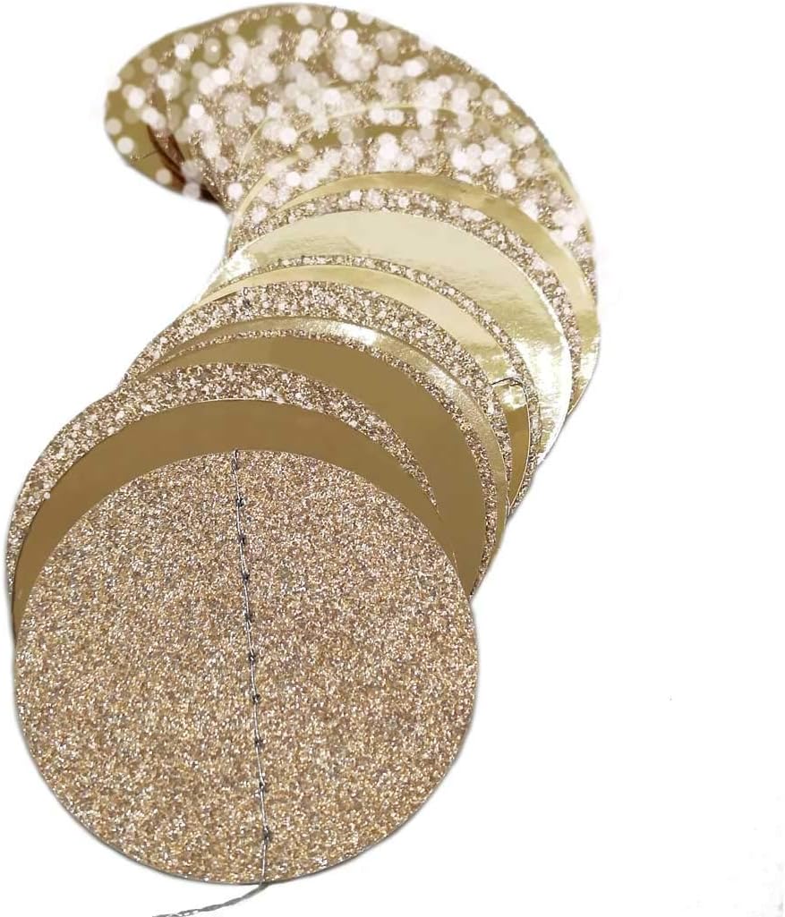 6 Pcs Glitter Champagne Gold Paper Circle Dots Garland (52 Feet) Party Hanging Bunting Birthday