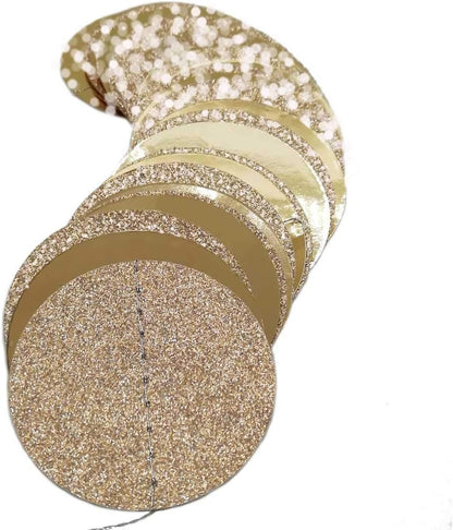 6 Pcs Glitter Champagne Gold Paper Circle Dots Garland (52 Feet) Party Hanging Bunting Birthday