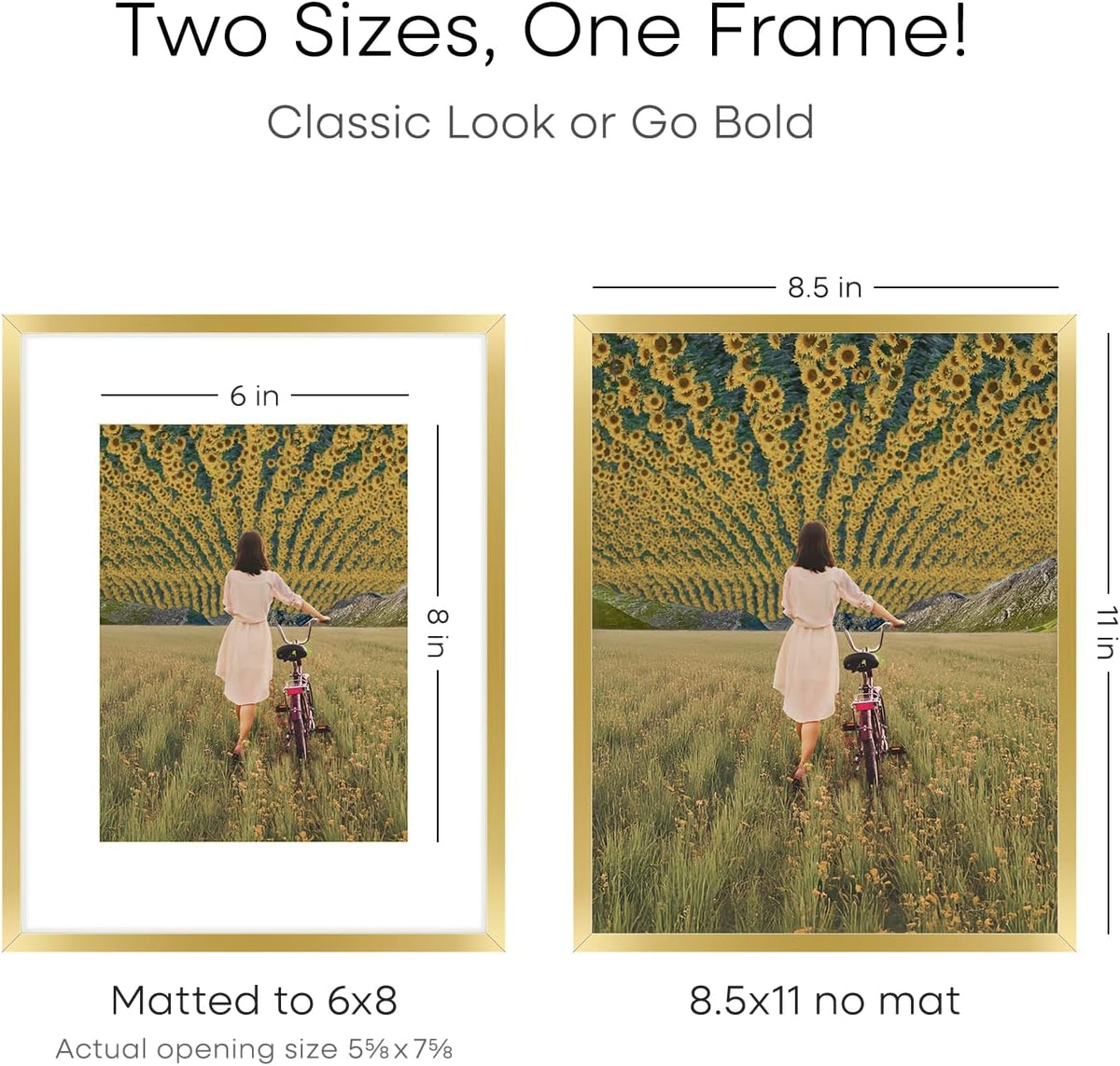Homeforia 8.5 by 11 Picture Frame Gold, High End Metal 8.5x11 Poster Frames with Mat 6x8 Photo, 8.5