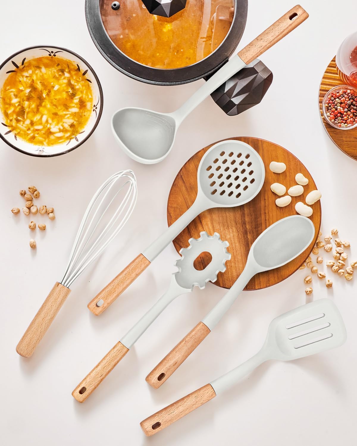 Kitchen Utensils Set, 13PCS Silicone Cooking Utensils, Heat Resistant Kitchen Utensil Spatula Set