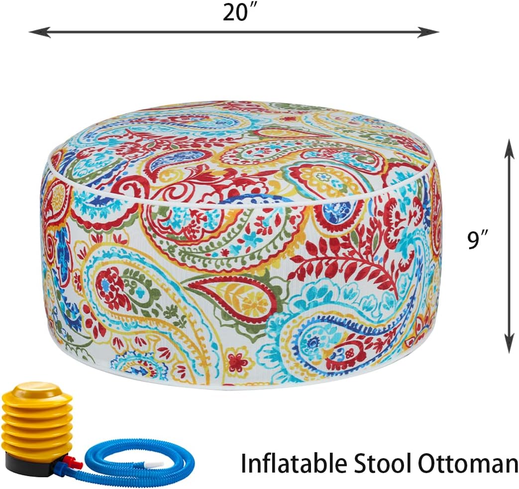 FUNHOME Inflatable Outdoor Ottoman with Air Pump,20"x9" Portable Patio Pouf,Water