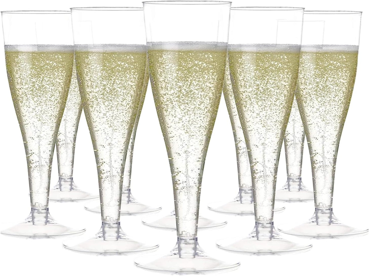 Prestee 100 Pack Clear Plastic Champagne Flutes - 4.5 oz Durable Disposable Champagne Glasses for
