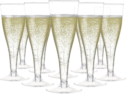 Prestee 100 Pack Clear Plastic Champagne Flutes - 4.5 oz Durable Disposable Champagne Glasses for