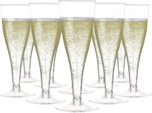 Prestee 100 Pack Clear Plastic Champagne Flutes - 4.5 oz Durable Disposable Champagne Glasses for
