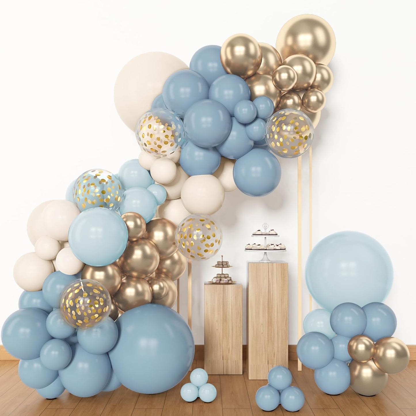 Amandir 153pcs Dusty Blue Balloon Garland Arch Kit, Different Sizes 18 12 10 5 inch Blue White Sand