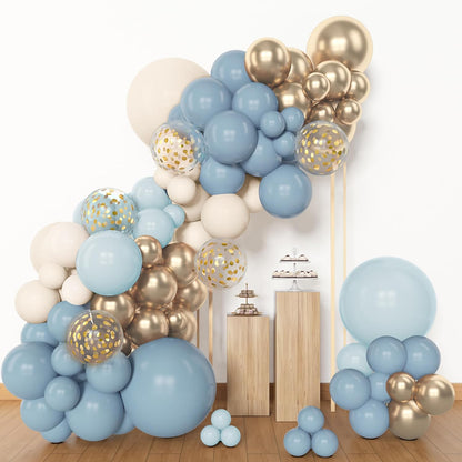 Amandir 153pcs Dusty Blue Balloon Garland Arch Kit, Different Sizes 18 12 10 5 inch Blue White Sand