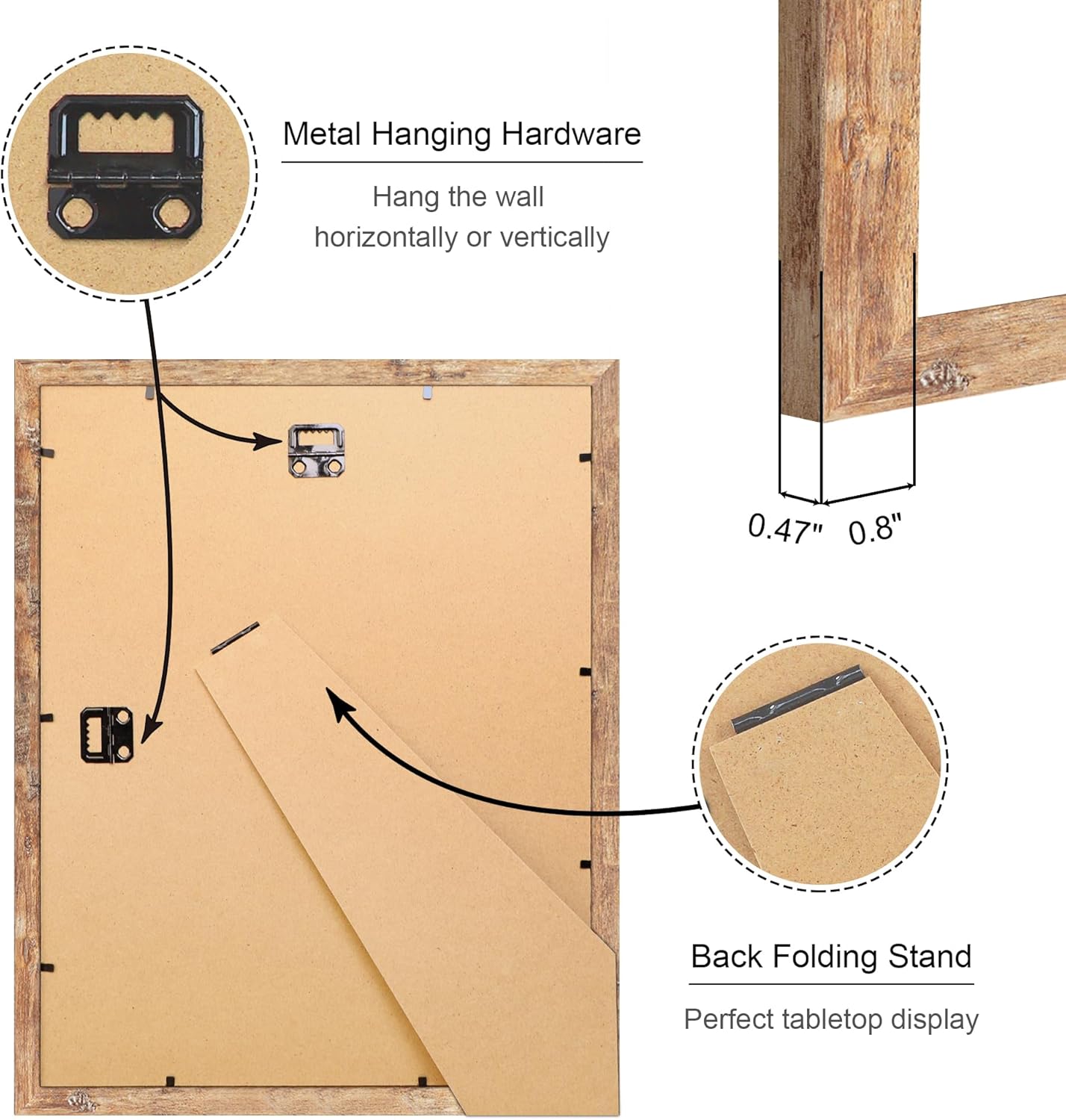11x14 Picture Frame Set of 4, 11 x 14 Wood Photo Frames with Mat for 8x10, Natural Wooden Frame