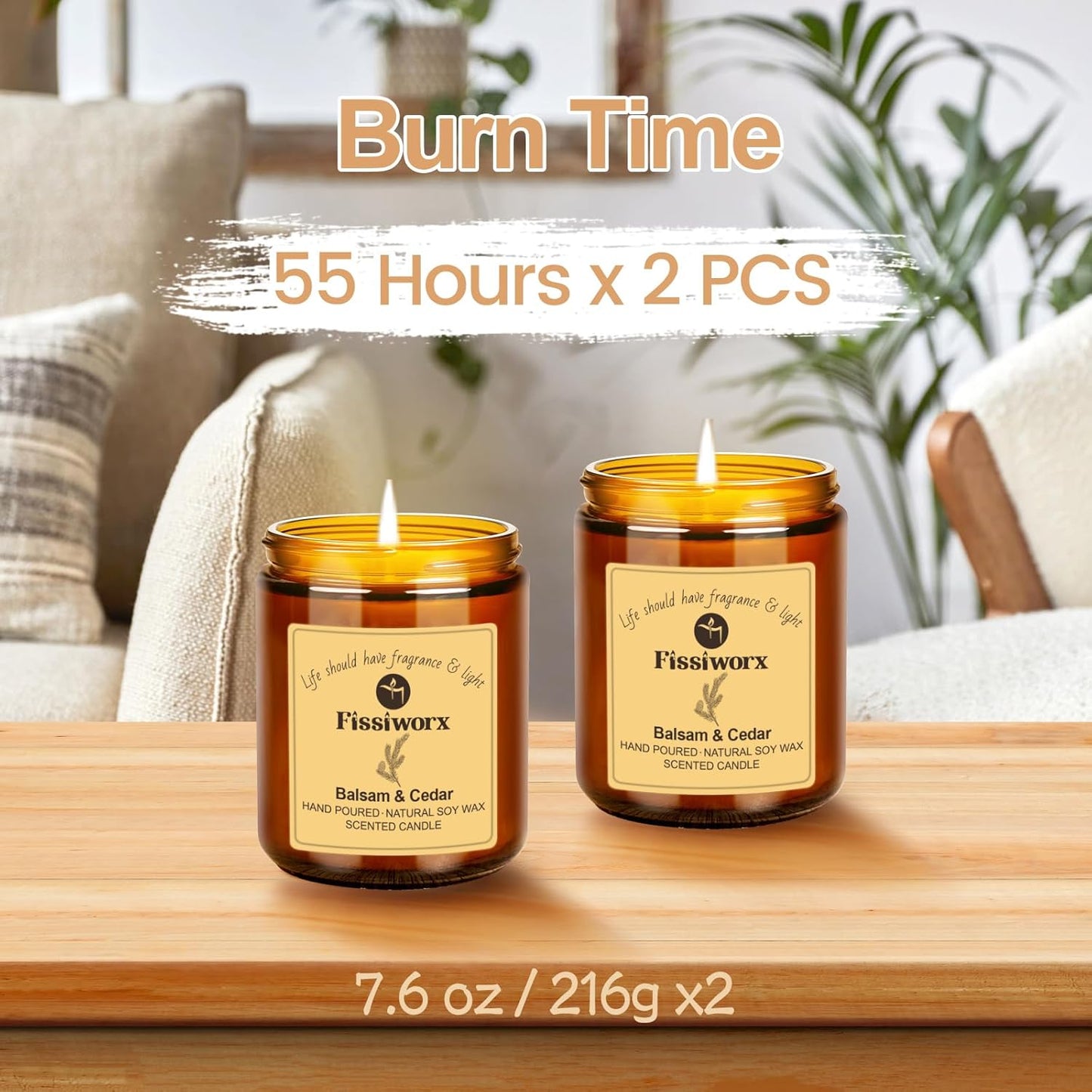 Balsam & Cedar Scented Candle Set 2 Pack – Natural Soy Wax Hand-Poured – Relax and Relieve Stress
