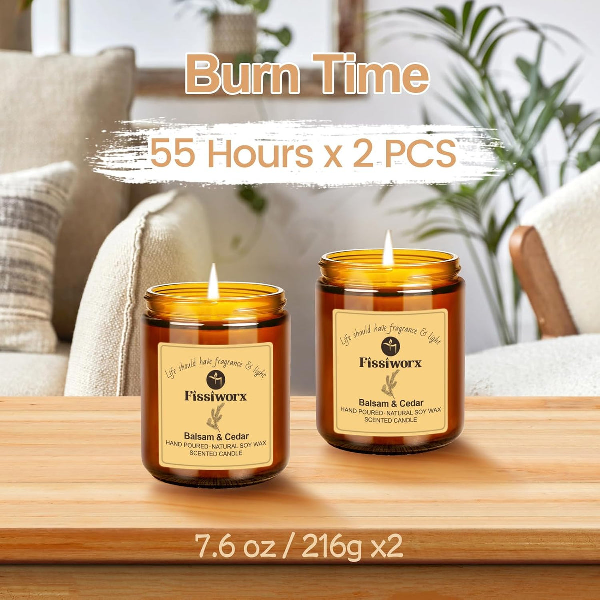 Balsam & Cedar Scented Candle Set 2 Pack – Natural Soy Wax Hand-Poured – Relax and Relieve Stress
