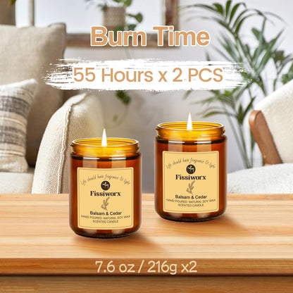 Balsam & Cedar Scented Candle Set 2 Pack – Natural Soy Wax Hand-Poured – Relax and Relieve Stress