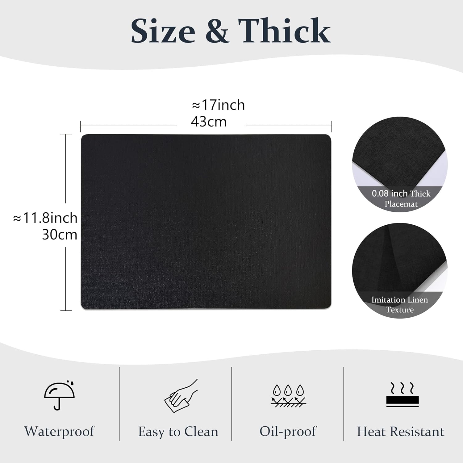 FROMHEART Faux Leather Placemats Set of 6–Waterproof,Heat/Oil Stain-Resistant PU Table