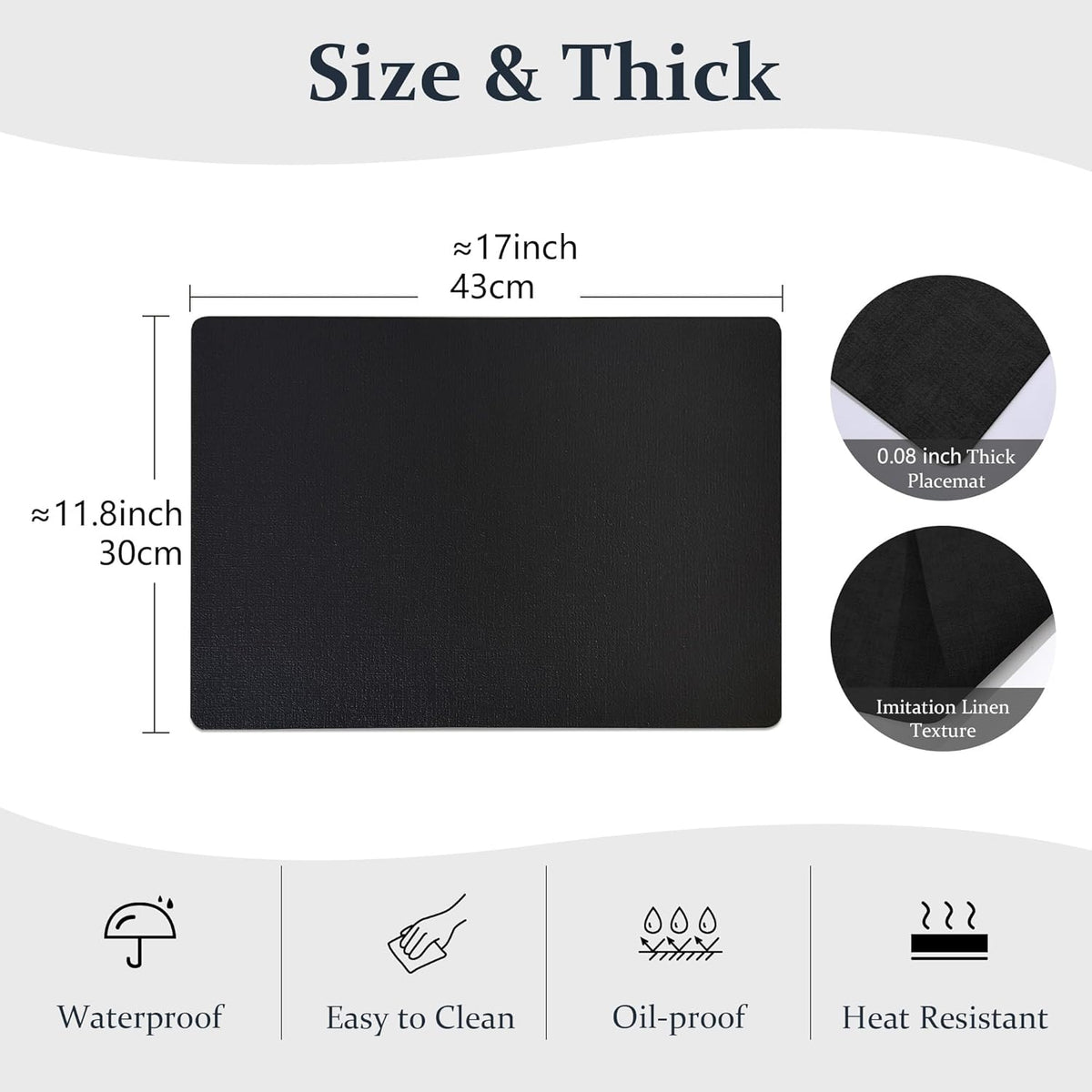 FROMHEART Faux Leather Placemats Set of 12–Waterproof,Heat/Oil Stain-Resistant PU Table
