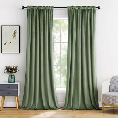 MIULEE Velvet Curtains Sage Green Thermal Insulated Blackout Curtain Drapes for Bedroom Living Room