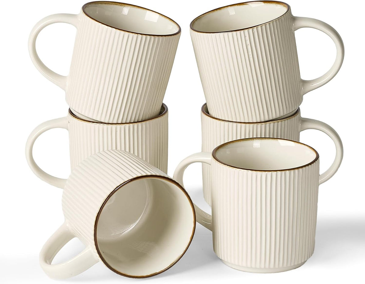 famiware Coffee Mug Set for 6, Star 12 oz Catering Mugs Cup Set with Handle for Coffee, Tea, Cocoa