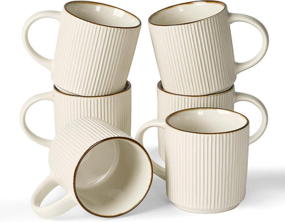 famiware Coffee Mug Set for 6, Star 12 oz Catering Mugs Cup Set with Handle for Coffee, Tea, Cocoa