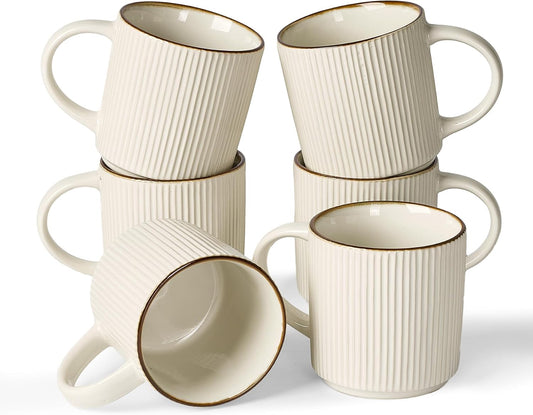 famiware Coffee Mug Set for 6, Star 12 oz Catering Mugs Cup Set with Handle for Coffee, Tea, Cocoa