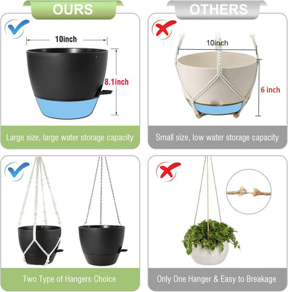 10 inch Self Watering Hanging Planters, 2 Pack Hanging Baskets for Indoor Outdoor Plants, Hanging