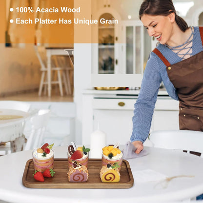 16"x 8" Large Wooden Serving Trays Decor Long Charcuterie Cheese Boards Acacia Wood Kitchen Dinner