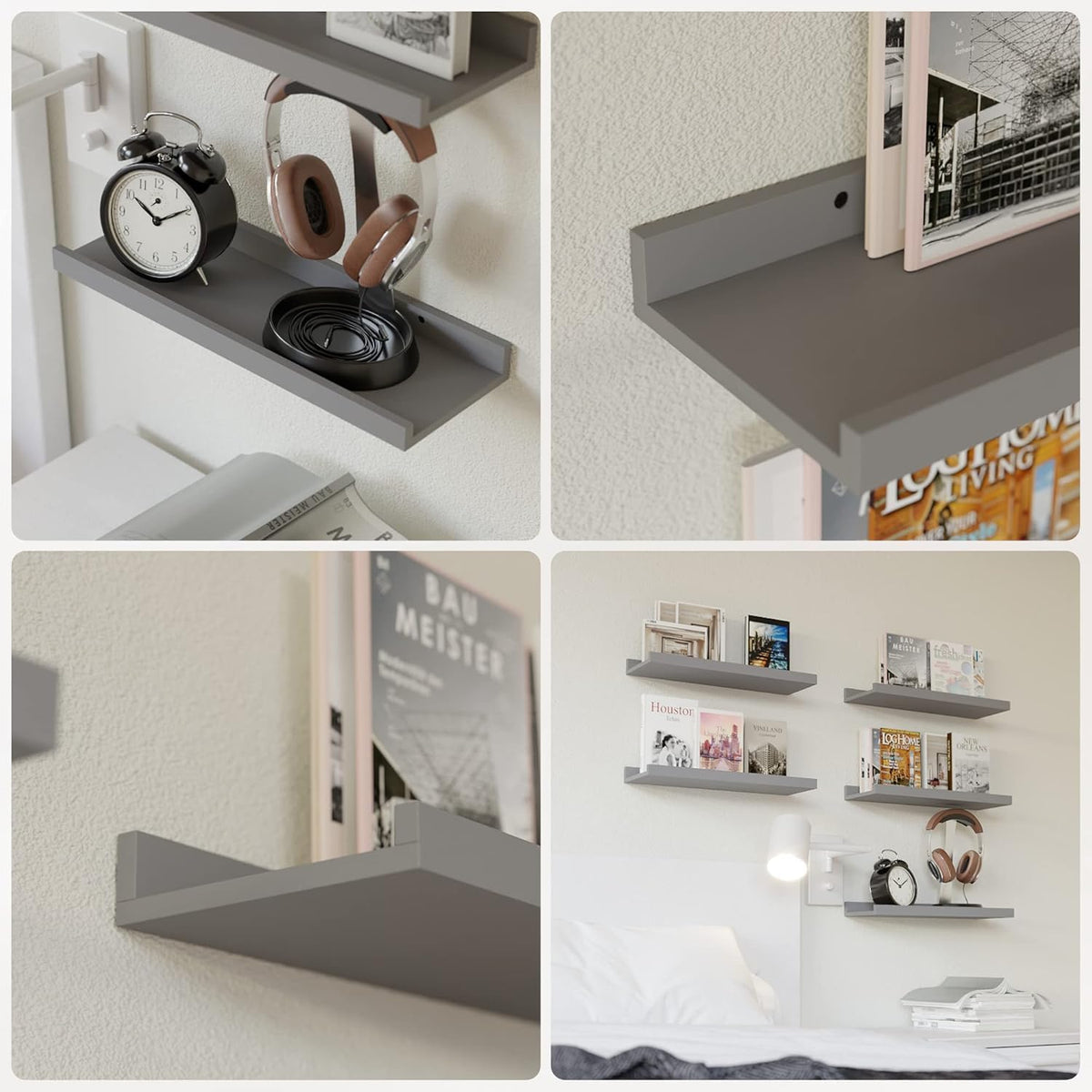 RICHER HOUSE 3 Set Floating Shelves for Wall, Black Wall Mounted Shelves with Lip for Storage