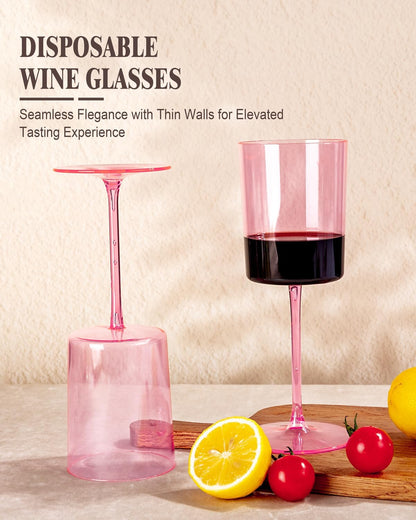 Ciaell 12 Pack Pink Plastic Wine Glasses - 14Oz Plastic Wine Glasses with Stem - Disposable Stemmed