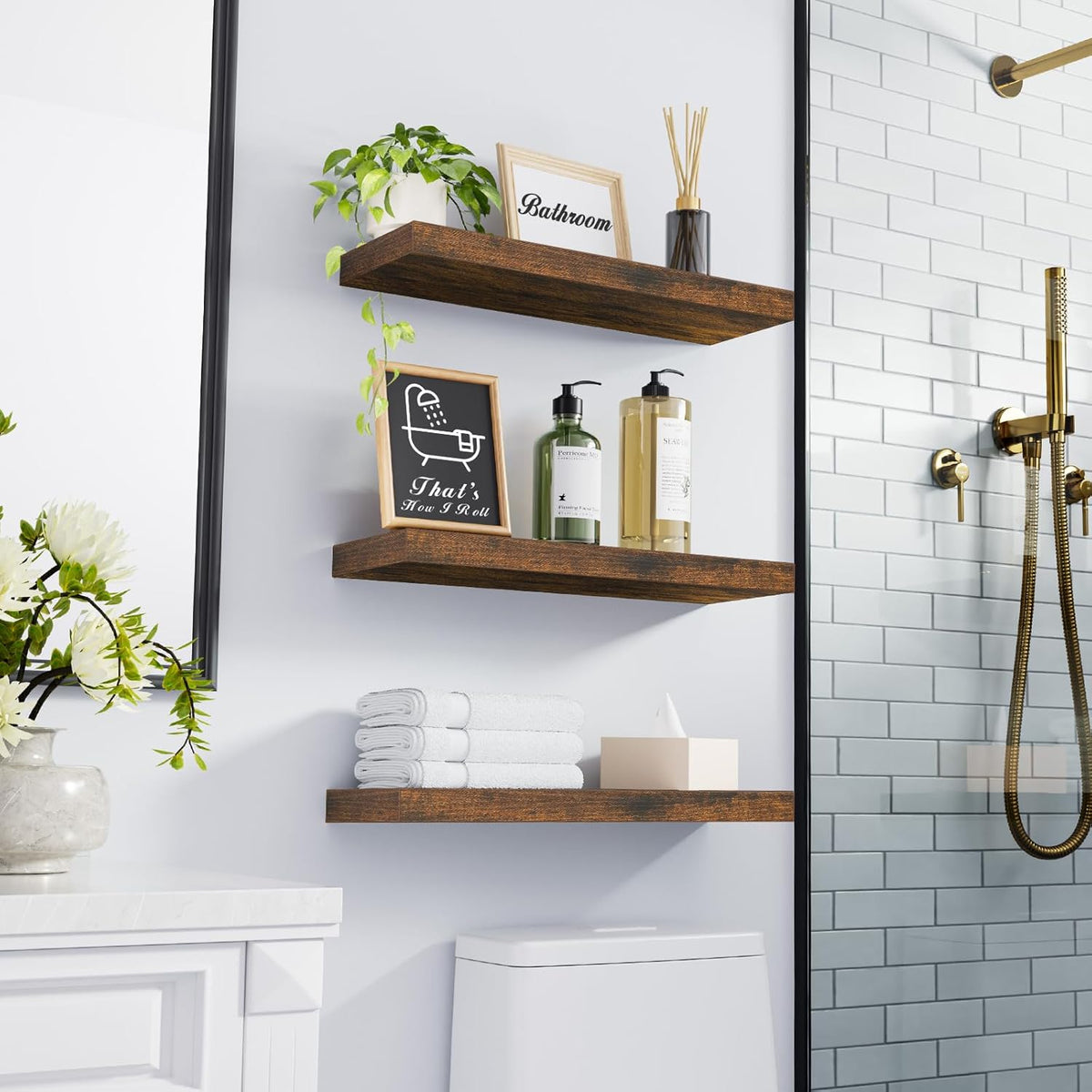 BAYKA Bathroom Floating Shelves for Wall – Bathroom Shelf Over Toilet Farmhouse Rustic Wood for