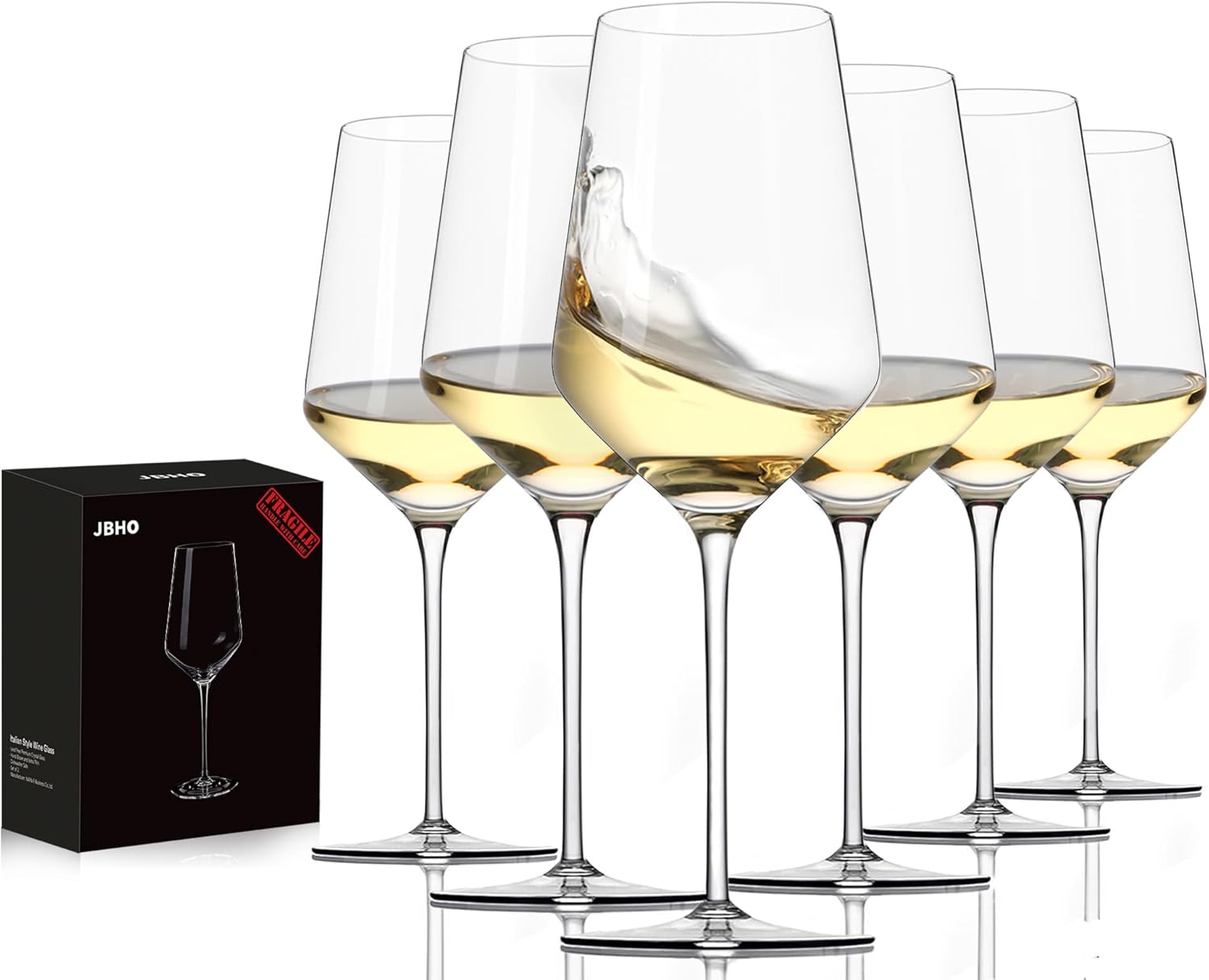 JBHO 17 oz Lead-Free Wine Glasses Set of 6, Hand Blown Durable Crystal Wine Glasses for Daily Use