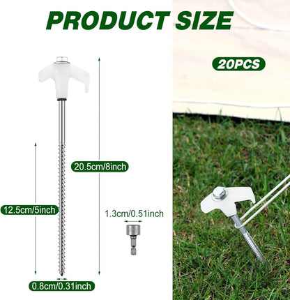 Hicarer 20 Pcs 20 Pcs 8'' Screw in Tent Stakes Heavy Duty Ground Metal Stakes for Inflatables with