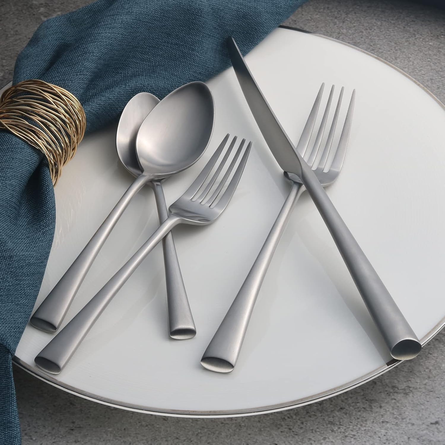 Alata Bailey 20-Piece Forged Stainless Steel Flatware Set Cutlery Set,Service for 4,Matte Satin